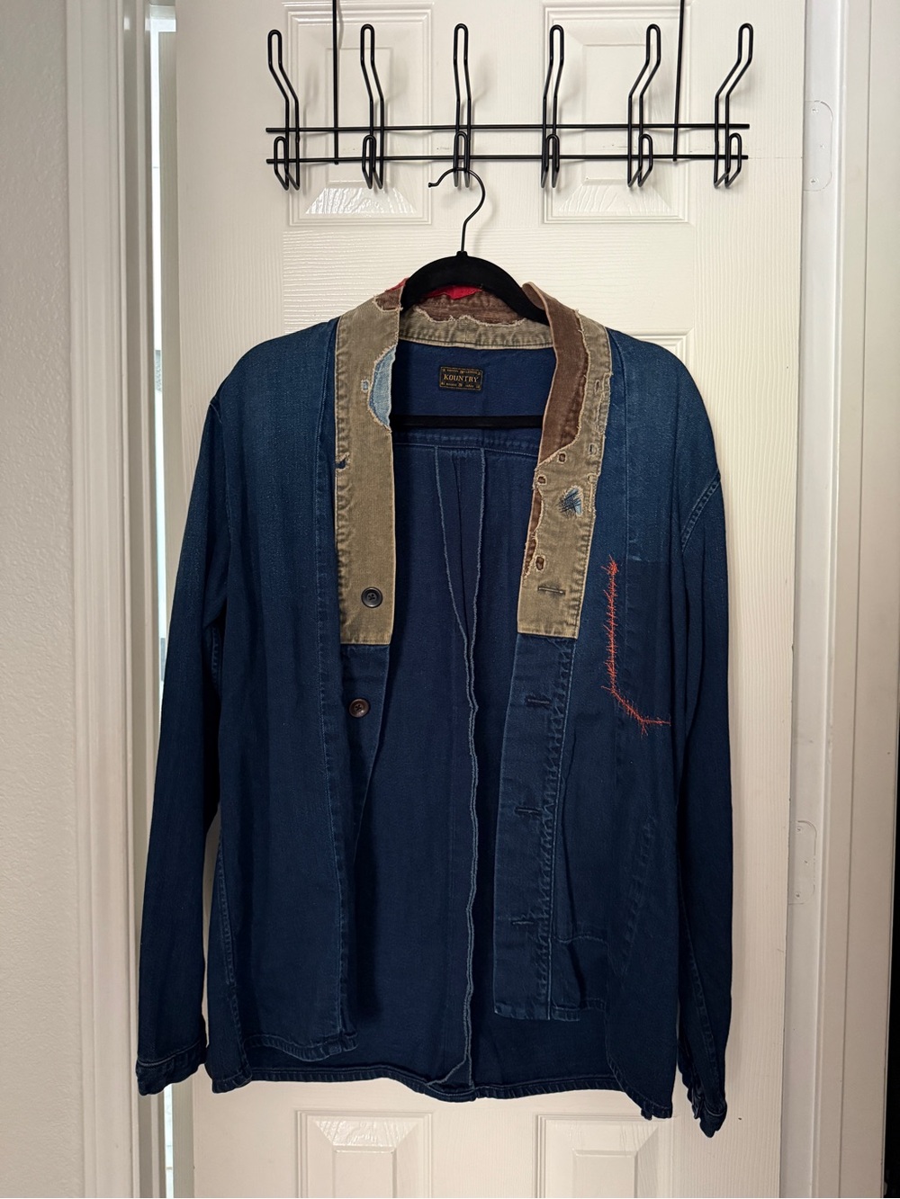 Kapital Navy Lightweight Jacket with Contrast Collar and Patchwork